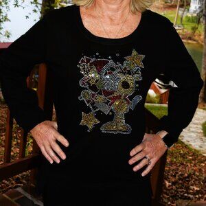 Christmas Santa & Reindeer   rhinestone  long Sleeve Shirt S M L XL XXL 1X…
